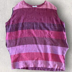 Mara Gibbucci 100% Linen Oversized Tank Size Large Red Striped Pockets Lagenlook